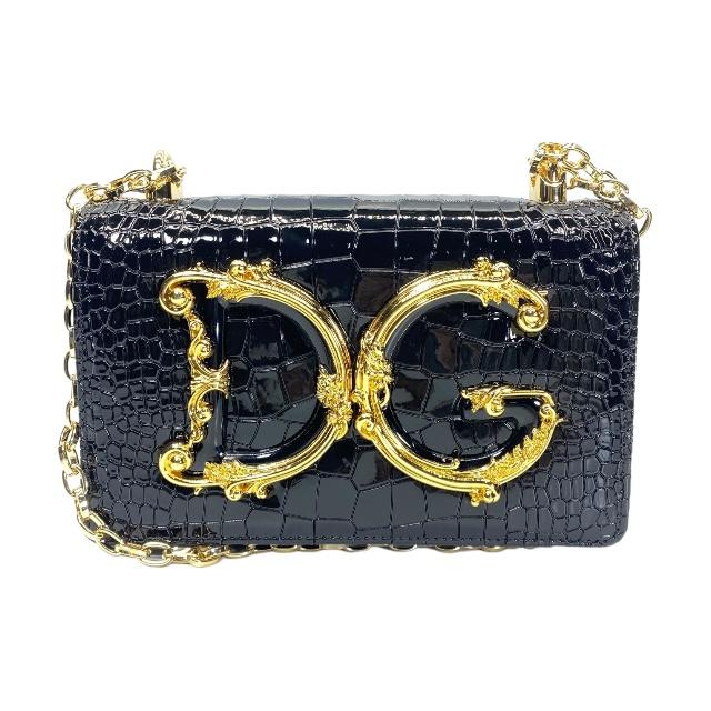 【未使用美品】DOLCE＆GABBANA ドルチェ&ガッバーナ D&G ドルガバ チェーンバッグ ショルダーバッグ DGロゴ クロコ型押し ブラック