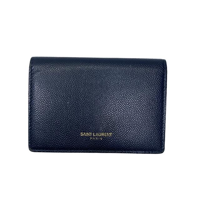 イヴ・サンローラン Saint Laurent サンローラン 361730 カードケース パスケース 名刺入れ コンパクト ロゴ レザー ネイビー