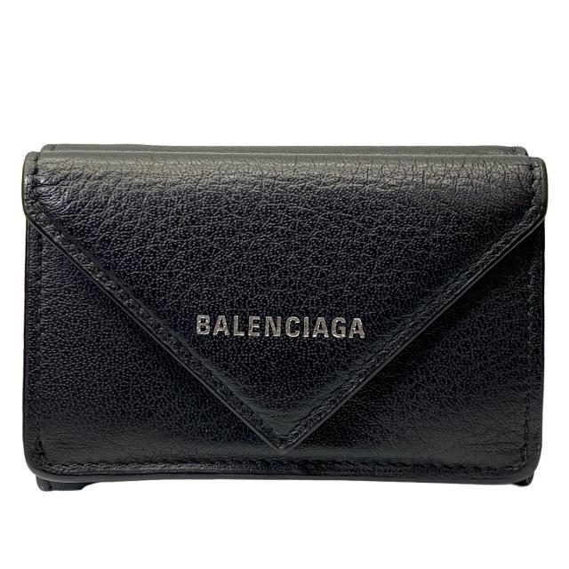 バレンシアガ 財布（メンズ） BALENCIAGA バレンシアガ 391446 ペーパー ミニウォレット 三つ折り財布 折り財布 コンパクトウォレット ロゴ レザー ブラック