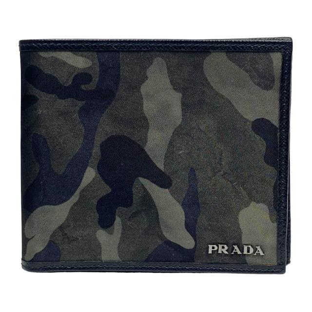 プラダ 二つ折り財布（メンズ） PRADA プラダ 2MO738 財布 コンパクトウォレット 二つ折り財布 折り財布 ロゴ 迷彩柄 総柄 レザー ナイロン マルチカラー