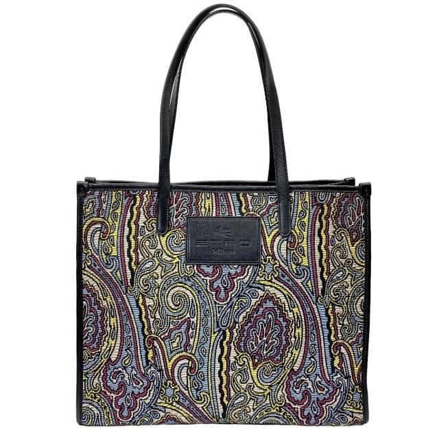 ETRO エトロ トートバッグ ハンドバッグ 手持ち鞄 肩掛け ペイズリー柄 総柄 ジャカード レザー ロゴ マルチカラ― Mサイズ