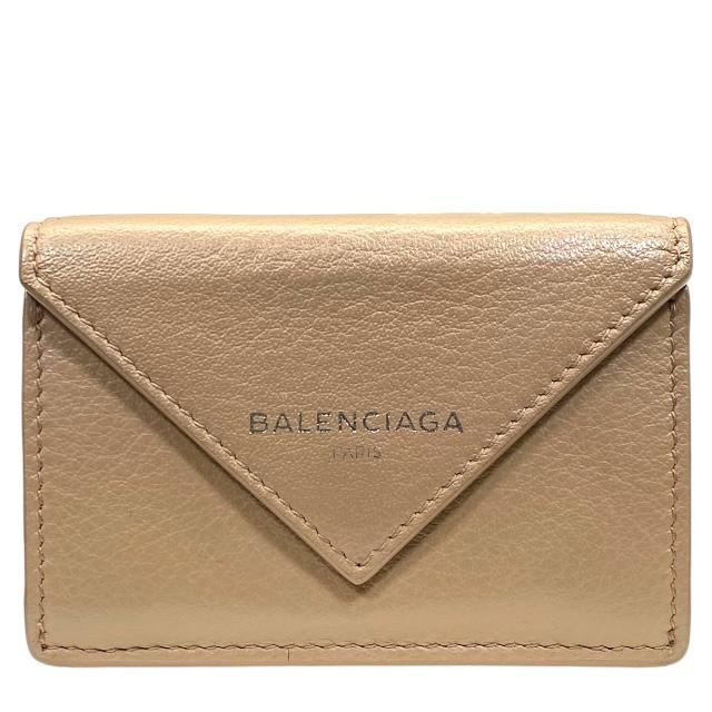 BALENCIAGA バレンシアガ 391446 財布 三つ折り財布 折り財布 コンパクトウォレット ミニ財布 ロゴ レザー ベージュ