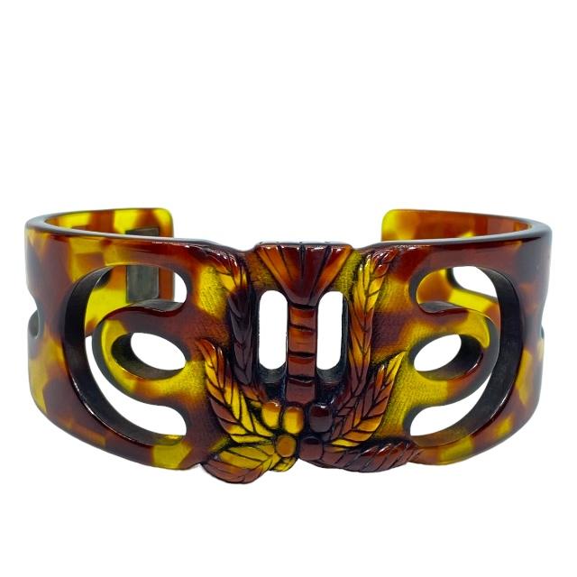 【未使用】SAINT LAURENT サンローラン ブレスレット バングル アクセサリー ジュエリー ロゴ 総柄 プラスチック べっ甲