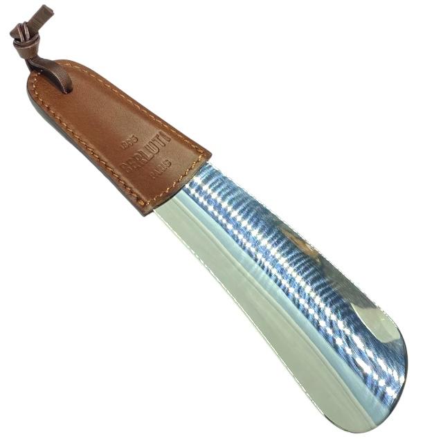 Berluti ベルルッティ シューホーン 靴ベラ キーホルダー アクセサリー 小物 ロゴ レザー メタル シルバー ブラウン