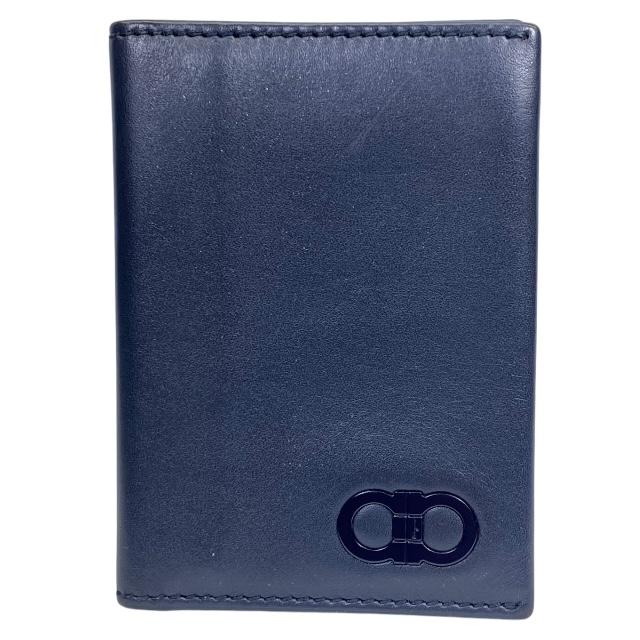 Salvatore Ferragamo サルヴァトーレフェラガモ ガンチーニ カードケース パスケース 二つ折り ロゴ レザー ネイビー