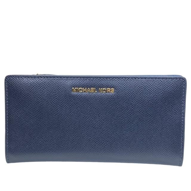 MICHAEL KORS マイケルコース 財布 長財布 二つ折り財布 ロングウォレット ロゴ レザー ネイビー カードケース付き