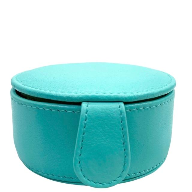 TIFFANY&Co. ティファニー アクセサリーケース 小物入れ ジュエリーケース コンパクト 丸形 レザー ティファニーブルーのサムネイル