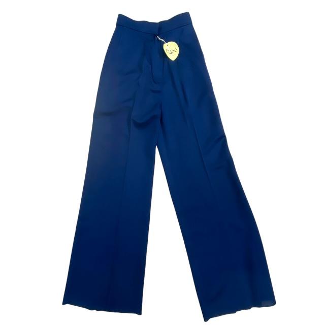 【未使用タグ付き】Chloe クロエ ワイドパンツ ハイウエスト ボトムス 長ズボン パンツ アクリル ネイビー [サイズ 40]