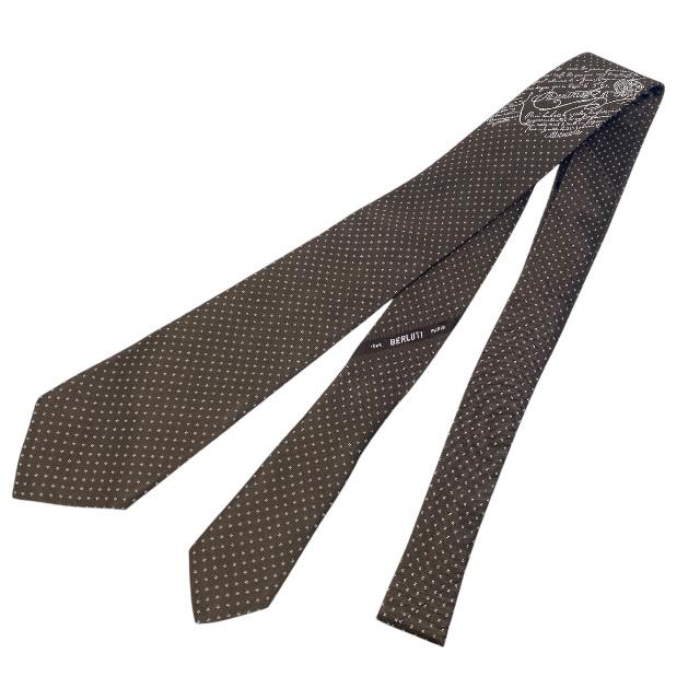 Berluti ベルルッティ ネクタイ アクセサリー 小物 フラワードット スクリット マルベリーシルク ブラウン