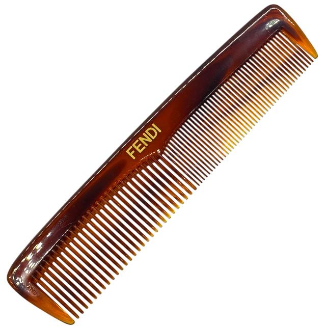 FENDI フェンディ コーム ヘアブラシ くし ロゴ べっ甲 プラスチック ブラウン ケース付き