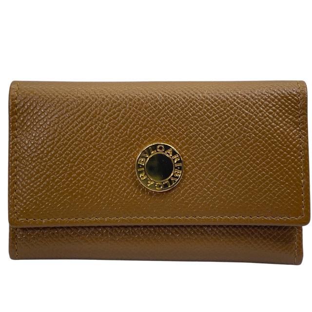 BVLGARI ブルガリ クラシコ 6連 キーケース コンパクト 小物 ロゴ レザー キャメル