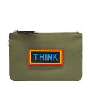 FENDI フェンディ THINK クラッチバッグ ポーチ 小物入れ ミニポーチ ロゴ レザー ラバー カーキ マルチカラー