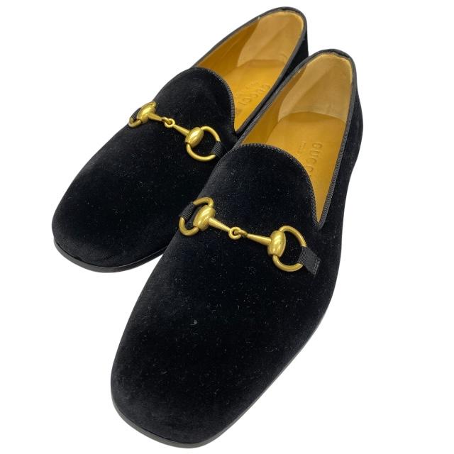 【新品】GUCCI グッチ 718888 Gallipoli ホースビット ローファー フラットシューズ ベロア ブラック 23SS [サイズ 5 (約24cm)]