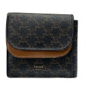 CELINE セリーヌ 財布 二つ折り財布 折財布 オリガミウォレット コンパクトウォレット ミニ財布 トリオンフ ロゴ 総柄 レザー ブラウン(4)