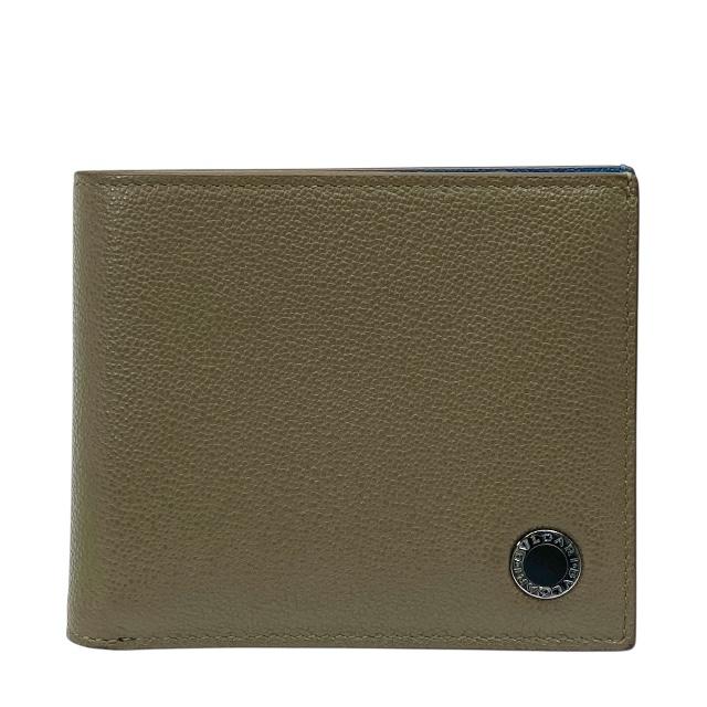 【美品】BVLGARI ブルガリ ブルガリ ブルガリマン 財布 折財布 二つ折り財布 コンパクトウォレット 札入れ レザー ベージュ