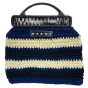 MARNI マルニ マーケット トートバッグ ハンドバッグ ロゴ ストライプ ニットファブリック PVC レザー ブルー ホワイト ネイビー(4)