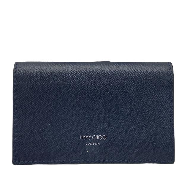 JIMMY CHOO ジミーチュウ カードケース パスケース 名刺入れ 二つ折り コンパクト ロゴ レザー ネイビー