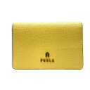 【美品】FURLA フルラ カードケース パスケース 名刺入れ コンパクト 二つ折り ロゴ レザー イエロー|詳細画像