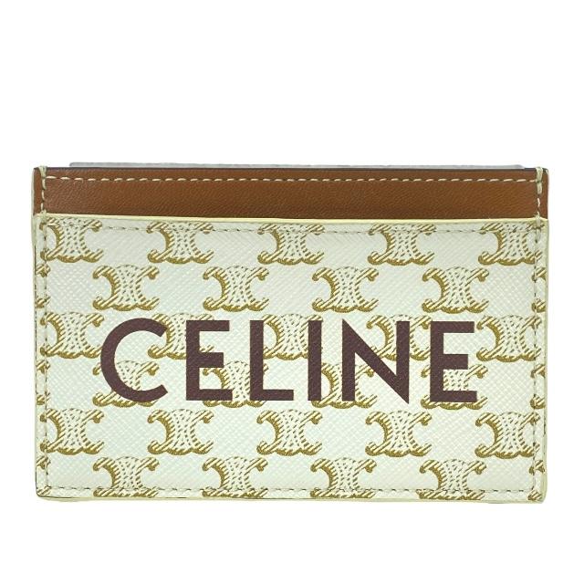 CELINE セリーヌ カードケース パスケース コンパクト トリオンフ ロゴ レザー アイボリー ブラウン