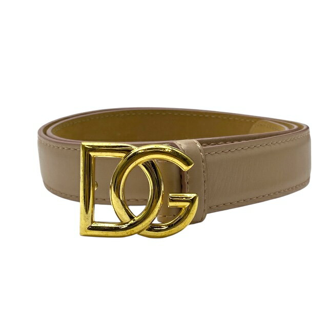ドルチェ&ガッバーナ ドルガバ D&G BE1355 ベルト アクセサリー ロゴ レザー ベージュ ゴールド【サイズ 75/32】DOLCE&GABBANA