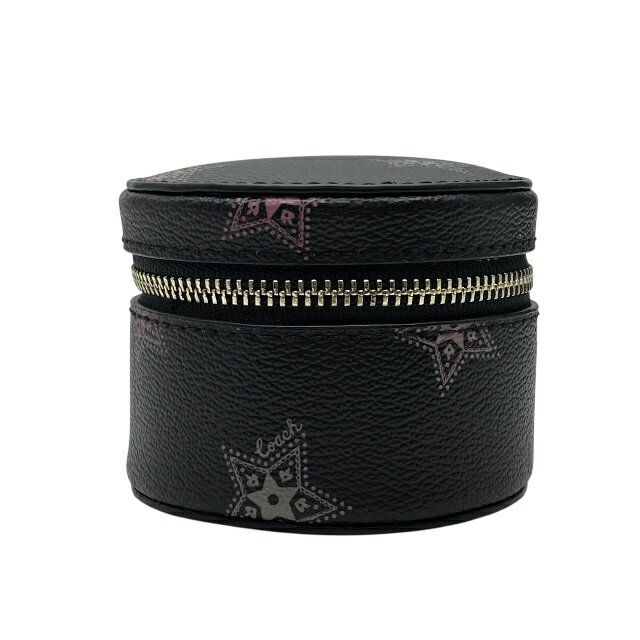 コーチ DOT STAR JWL BX ドットスター アクセサリーポーチ ジュエリーボックス 小物入れ ポーチ ラウンド レザー ブラック COACH レディース 美品 正規品 上品な印象 高級感あるデザイン
