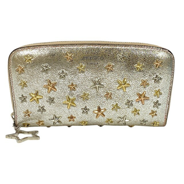 ジミーチュウ フィリッパ スタースタッズ ラウンドファスナー 長財布 財布 レザー ゴールド シルバー メタル JIMMY CHOO レディース 美品 正規品 上品な印象 高級感あるデザイン