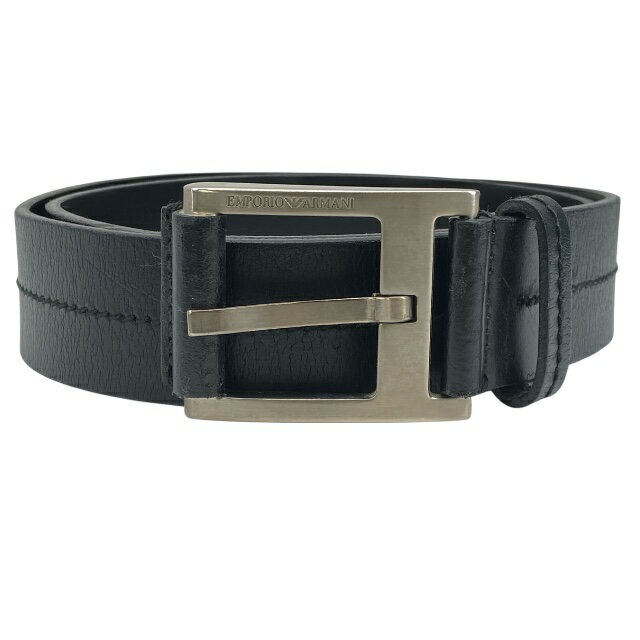 エンポリオ アルマーニ ベルト アクセサリー ロゴ バックル マットメタル シルバー ブラック レザー [133/48] EMPORIO ARMANI メンズ向け上質デザイン 正規品の実用アイテム