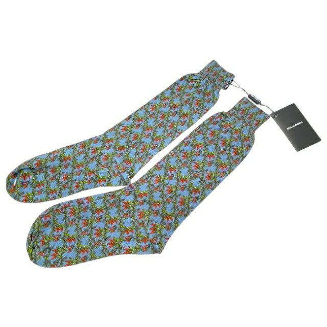 未使用 ドルチェ&ガッバーナ ドルガバ D&G 靴下 ソックス 唐辛子 総柄 コットン ブルー マルチカラー D..