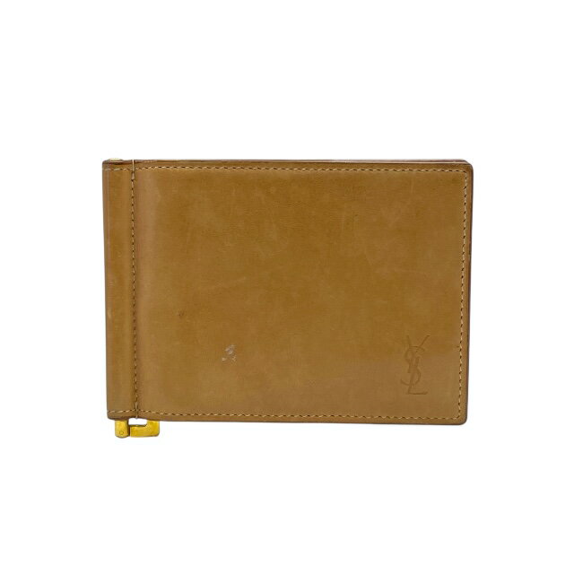 サンローラン 二つ折り ビルクリップウォレット マネークリップ カードケース パスケース ブラウン ゴールド YSL ロゴ SAINT LAURENT メンズ 人気 定番 上品 高級感 モード