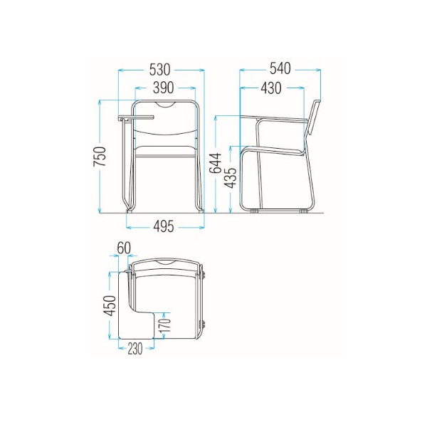 ミーティングチェア/スタッキングチェア FSCシリーズ FSC-25 ステンレス脚 ビニールレザー張り テーブル付き【FSC-25STL-S】 [2]