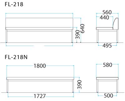 ロビーチェア FLシリーズ FL-2タイプ 背無し ウレタンレザー 幅1800×奥行き570×高さ390mm 【国産】【FL-218NL】 [3]