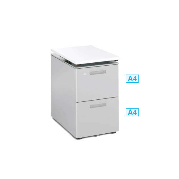 コクヨ　GTワゴン　天板昇降ワゴン（A2)　2段引き出しタイプ　シリンダー錠　本体（フラットシルバー）【SD-GTS46A2S81※N4】