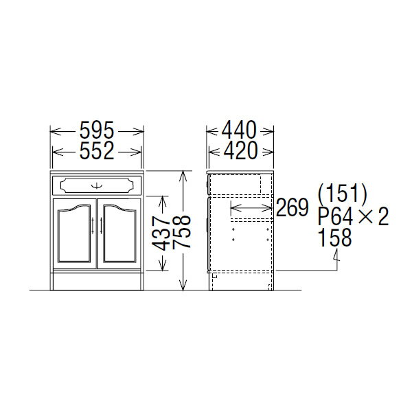 カリモク リビングボード コロニアル キャビネット 幅595mm【QC1905NK】 [2]