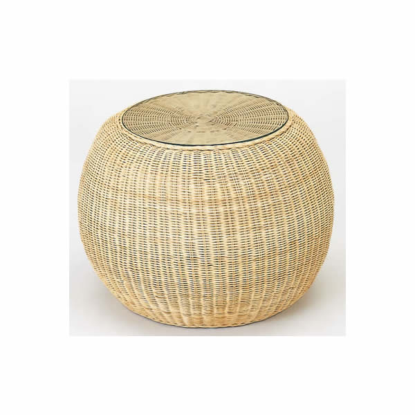 ラタンリビングテーブル・ガラス天板/　テーブル（丸タイプ）【I-T-704】