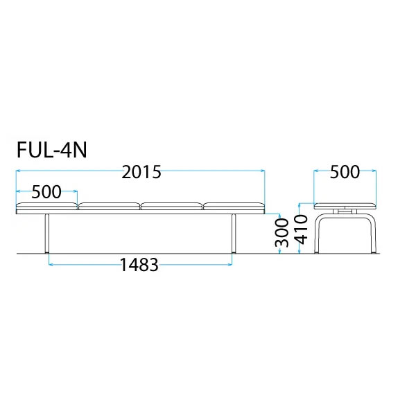 ロビー・ラウンジチェア 【FULシリーズ】 背無4人掛けタイプ 布張り 幅2015×奥行き500×高さ410mm【FUL-4NF-S】 [3]