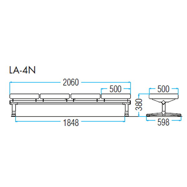 ロビー・ラウンジチェア 背無しタイプ 布 【LAシリーズ】 幅2060×奥行き598×高さ380mm【LA-4NF-S】 [3]
