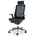 コクヨ オフィスチェア インスパイン(INSPINE) メッシュバックチェア ヘッドレスト付き T型肘 ブラックフレーム 革張り(本革)【CR-GA2505E6...
