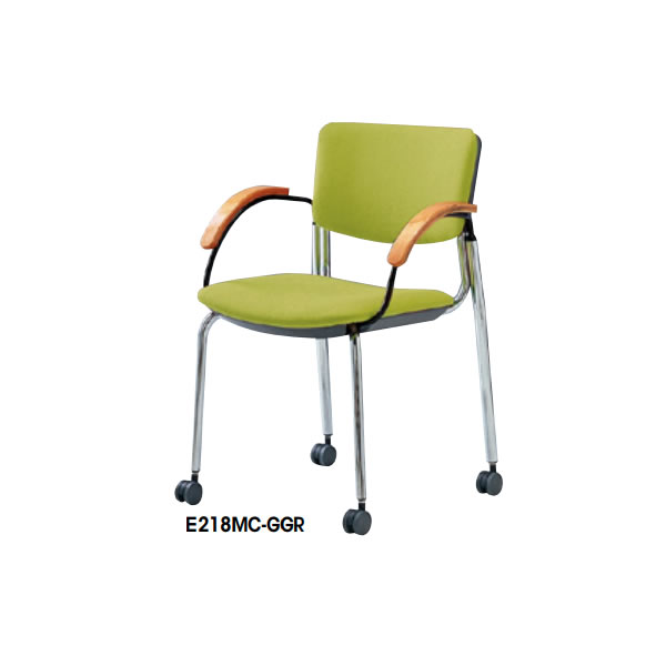 樂天商城 - 会議用チェアー　E217型　4本脚　肘付き　キャスター付き　塗装タイプ　【E218BC】