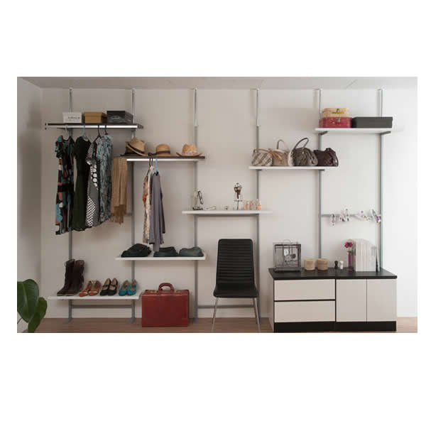 突っ張り壁面収納　無段階調整オープンラック　幅59.5cm用別売りハンガー棚　ダークブラウン色【NSA-NJ-0487】