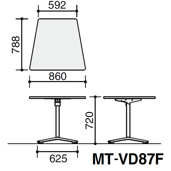 コクヨ ビエナ VIENA フラップタイプ 台形テーブル(単柱脚) 塗装脚タイプ 幅860×奥行788×高さ720mm【MT-VD87F】 [2]