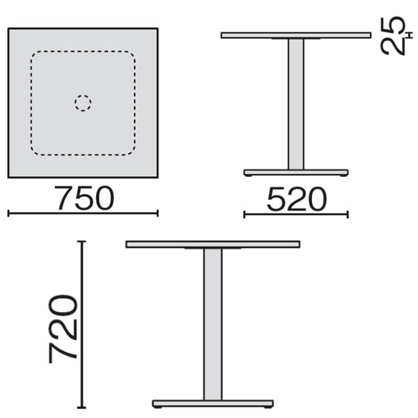 ronna ロンナ テーブル 正方形 ベース脚タイプ ミドルポジション 幅750×奥行750×高さ720mm【NN-0707BS】 [3]