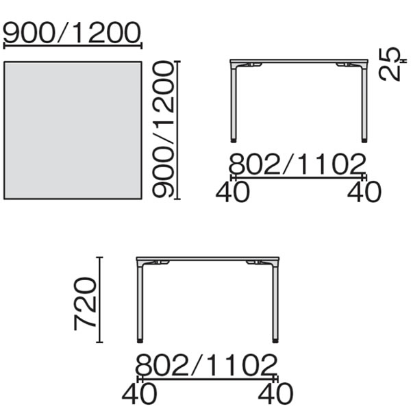 ronna ロンナ テーブル 正方形 4本脚アジャスタータイプ 幅900×奥行900×高さ720mm【NN-0909PAS】 [2]