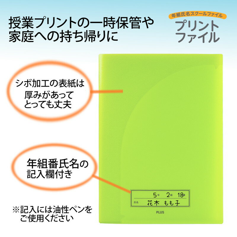 プラス 年組氏名 スクール プリントファイル A4 2ポケット グリーン 5冊 79-756 ×5