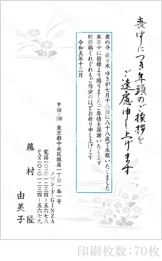 全96柄 2024年度版 喪中はがき印刷 普通郵便はがき「胡蝶蘭」 70枚 特選デザイン 62002_70