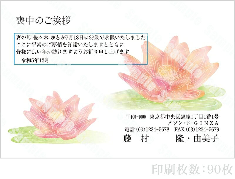 【4月20日-30日1時59分までエントリー＆2店舗合計5,000円以上で最大10万ポイント】全96柄 2024年度版 喪中はがき印刷 普通郵便はがき「胡蝶蘭」 90枚 特選デザイン 63157_90