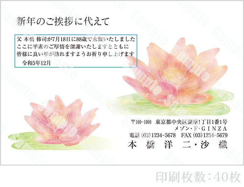 【4月20日-30日1時59分までエントリー＆2店舗合計5,000円以上で最大10万ポイント】全96柄 2024年度版 喪中はがき印刷 普通郵便はがき「胡蝶蘭」 40枚 特選デザイン 63158_40