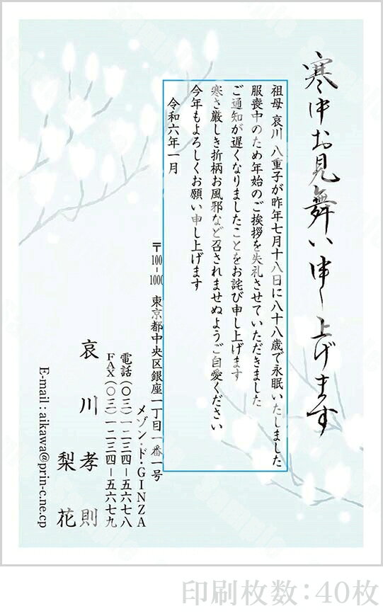 【4月20日-30日1時59分までエントリー＆2店舗合計5,000円以上で最大10万ポイント】全16柄 2024年度版 寒中はがき印刷 普通郵便はがき「胡蝶蘭」 40枚 特選デザイン 63506_40