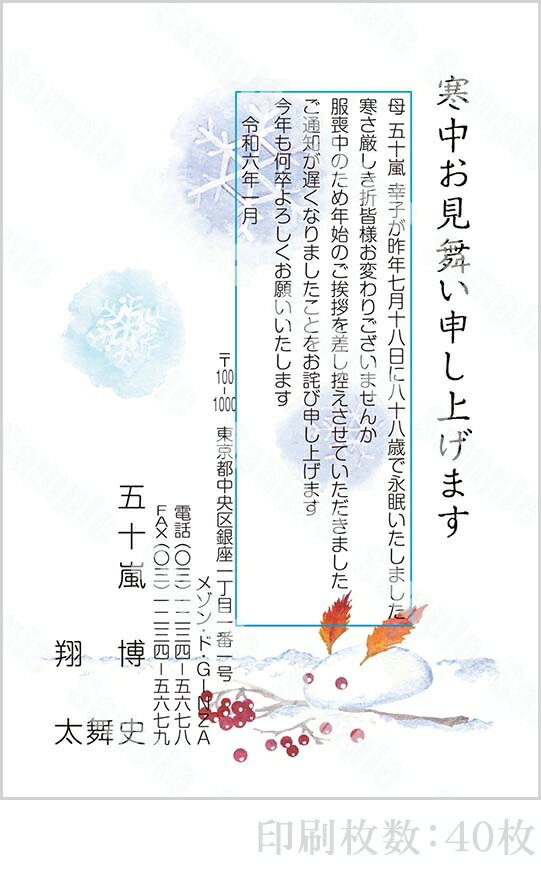 【4月20日-30日1時59分までエントリー＆2店舗合計5,000円以上で最大10万ポイント】全16柄 2024年度版 寒中はがき印刷 普通郵便はがき「胡蝶蘭」 40枚 特選デザイン 63513_40