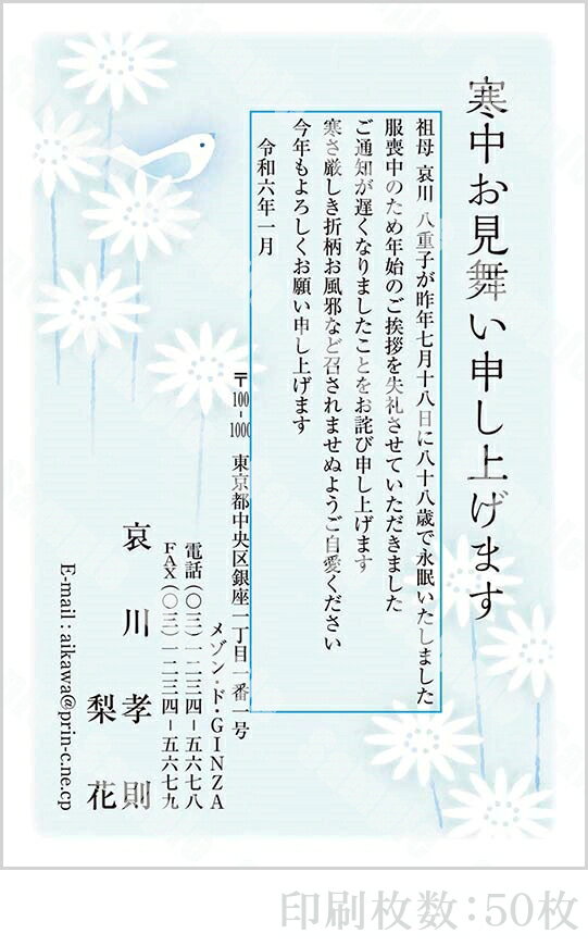 全16柄 2024年度版 寒中はがき印刷 普通郵便はがき「胡蝶蘭」 50枚 特選デザイン 63518_50