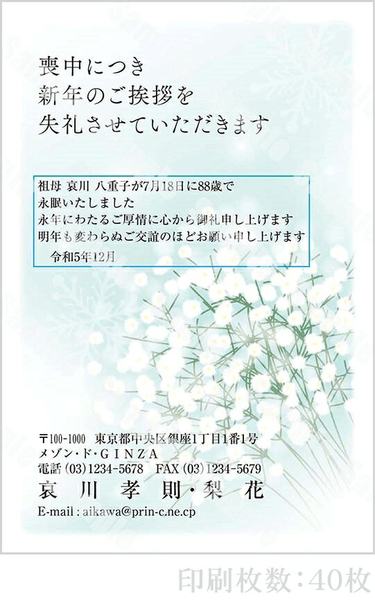 【4月20日-30日1時59分までエントリー＆2店舗合計5,000円以上で最大10万ポイント】全96柄 2024年度版 喪中はがき印刷 普通郵便はがき「胡蝶蘭」 40枚 特選デザイン 64111_40